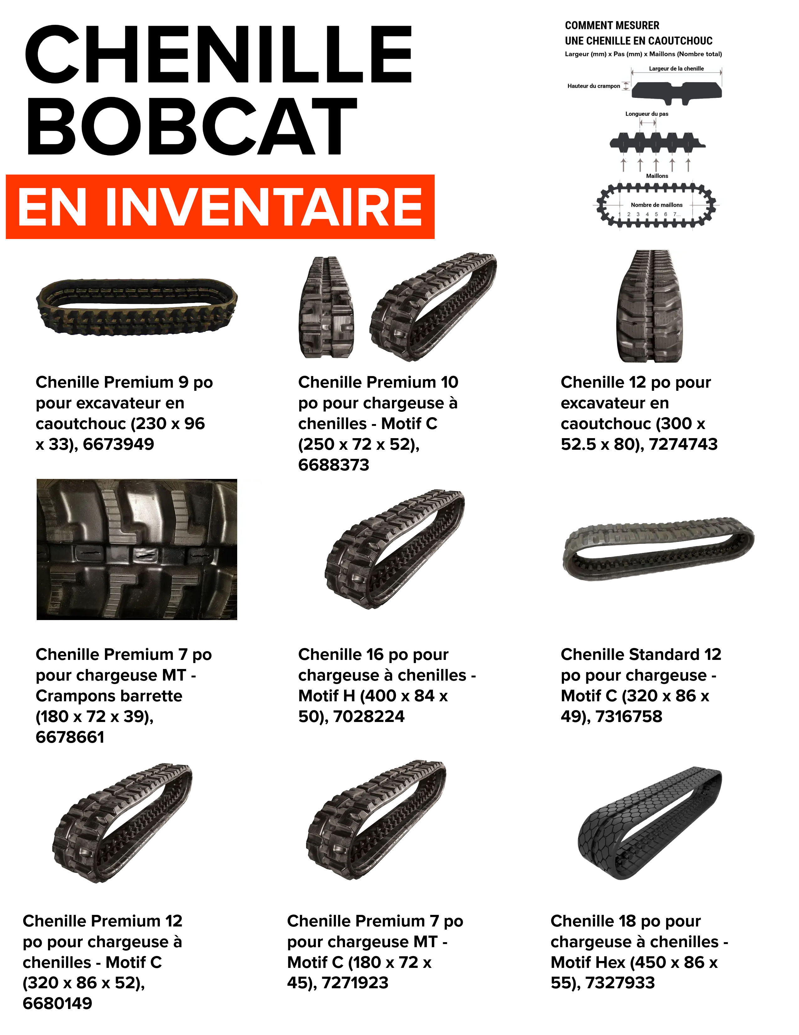 Chenilles bobcat disponible chez Location Blais à Rouyn-Noranda